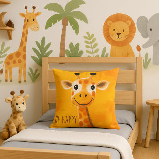 Cojín Decorativo Jirafa Amarillo Naranja Feliz Motivación para Niño