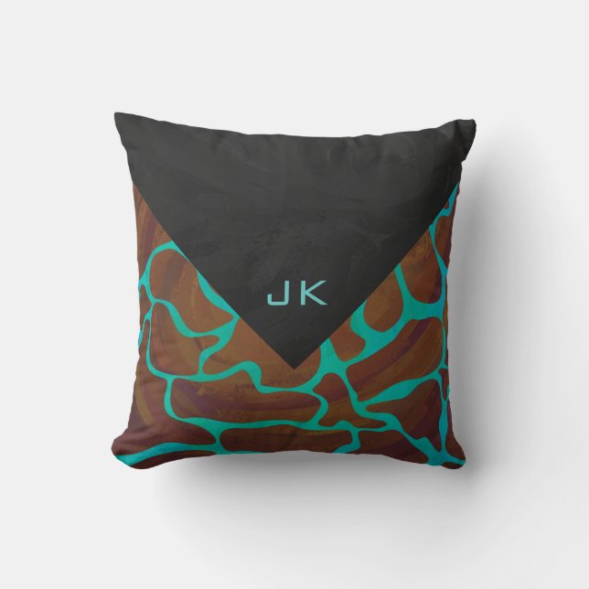 Cojín Decorativo Jirafa Brown e impresión verde azulada (Anverso)