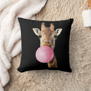 Cojín Decorativo Jirafa Chicle Rosa Burbuja Lindo Animal Divertido 