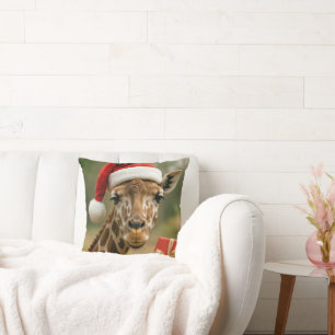 Cojín Decorativo Jirafa de Navidad con regalo navideño