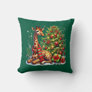 Cojín Decorativo Jirafa festiva de Navidad Fiesta