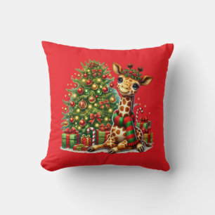 Cojín Decorativo Jirafa festiva de Navidad Fiesta