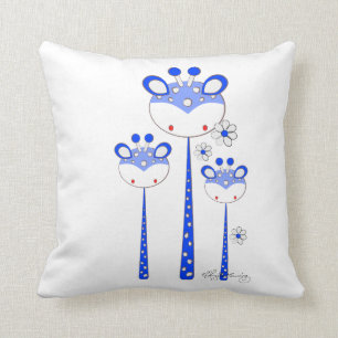 Cojín Decorativo Jirafas Divertidas -- Azul Brillante