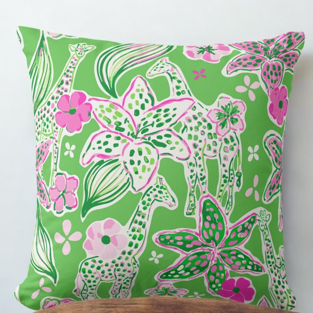 Cojín Decorativo Jirafas Preppy Rosa Verde Lily (Subido por el creador)
