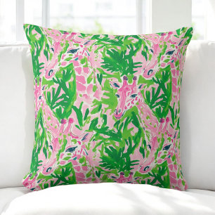 Cojín Decorativo Jirafas rosadas y verdes de preppy / Decoración de