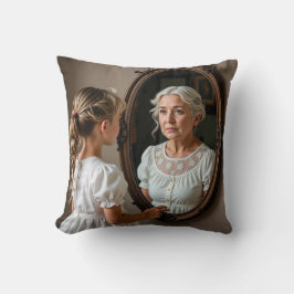 Cojín Decorativo Joven Chica mirando la reflexión de la anciana dam