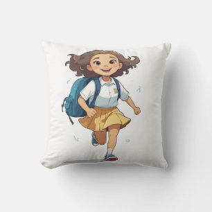 Cojín Decorativo Joven escolar corriendo: Animada de vuelta a la es