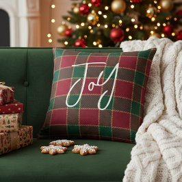 Cojín Decorativo Joy Christmas Holiday Red & Green Tartan Pattern