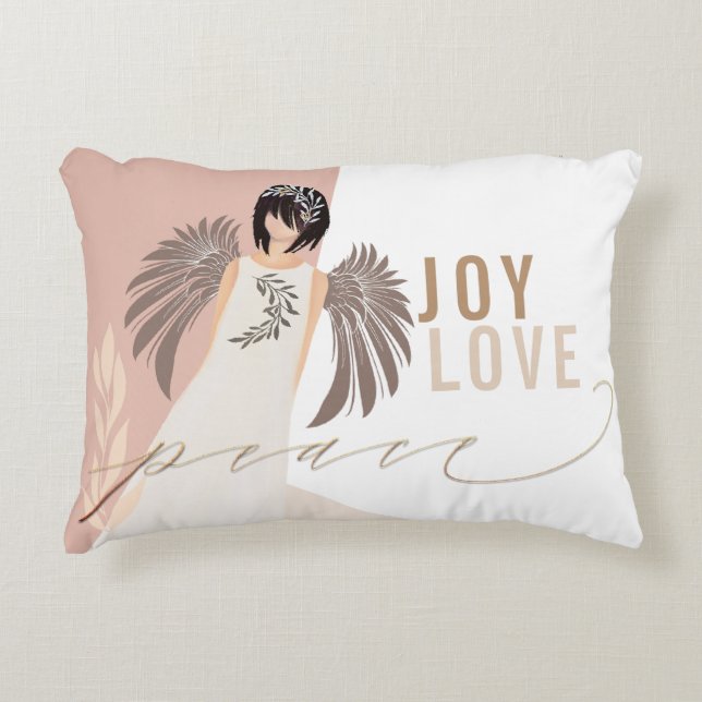 Cojín Decorativo Joy Love Peace Angel Dusty Rosa (Anverso)