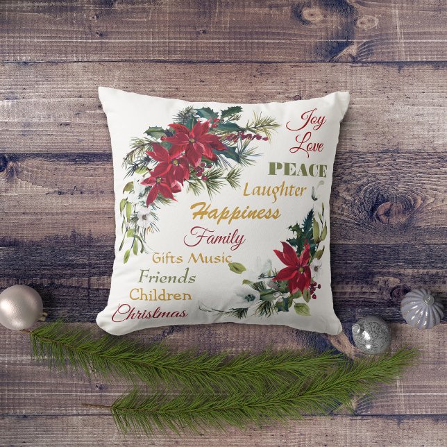 Cojín Decorativo Joy Love Peace Poinsettia Navidades (Subido por el creador)