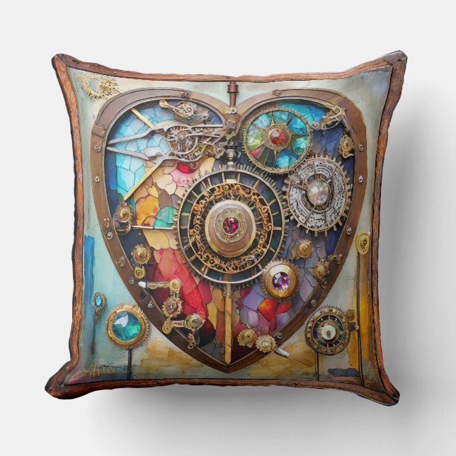 Cojín Decorativo Joyas Y Vidrio Manchado Serie Steampunk (Anverso)