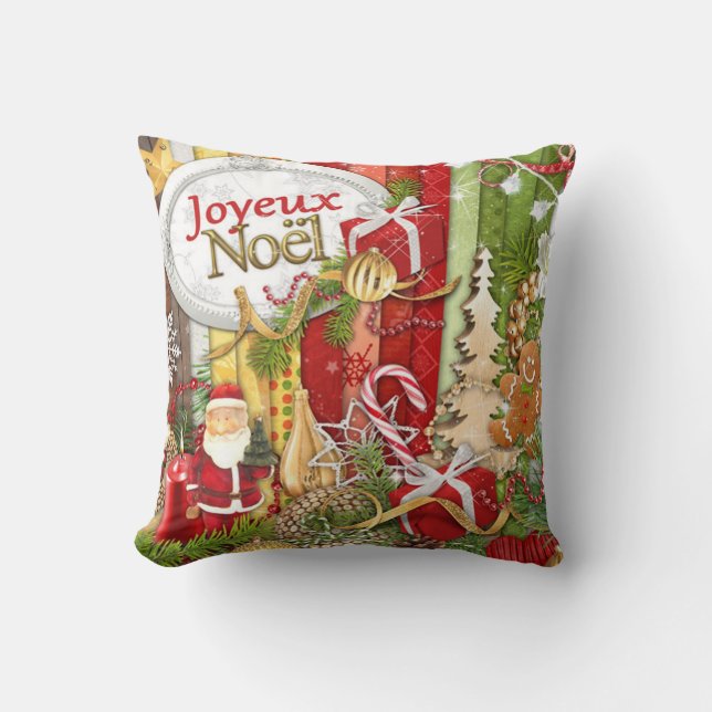 Cojín Decorativo Joyeux Noel ( Feliz Navidad Francesa ) (Anverso)