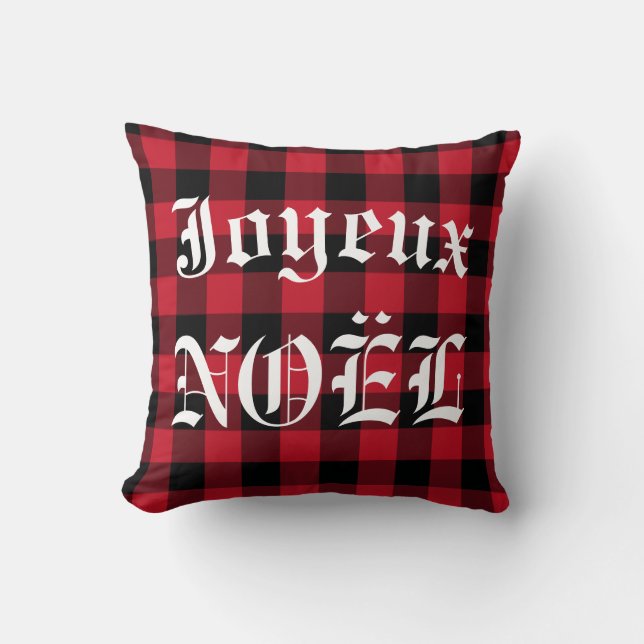 Cojín Decorativo Joyeux Noel Red Black Buffalo Check Lumberjack (Anverso)