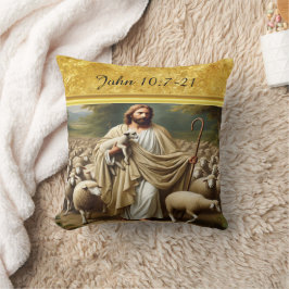 Cojín Decorativo Juan 10:7 Diseño Dorado del Buen Pastor