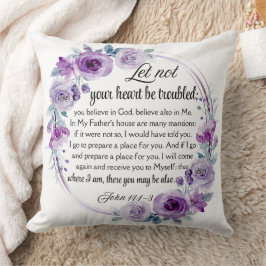 Cojín Decorativo Juan 14:1-3 Biblia Verse Purple Floral