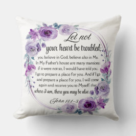 Cojín Decorativo Juan 14:1-3 Biblia Verse Purple Floral