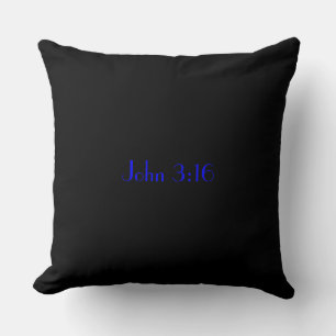 Cojín Decorativo Juan 3:16, Texto Azul sobre Fondo Negro