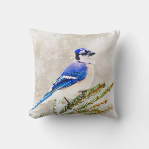 Cojín Decorativo Judía azul en un pino con nieve
