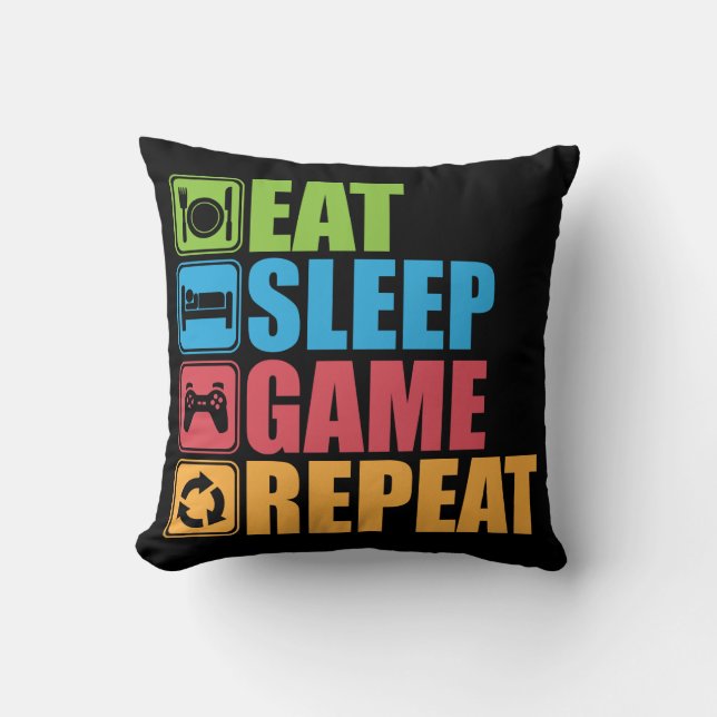 Cojín Decorativo Juego - coma, duerma, juego, repetición - (Anverso)