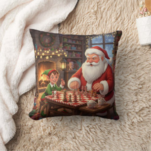 Cojín Decorativo Juego de ajedrez personalizado de Santa y duende N