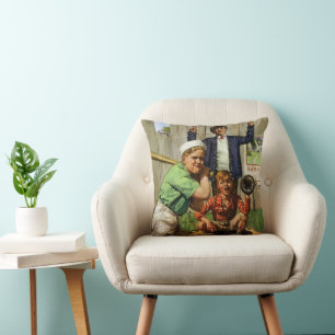 Cojín Decorativo Juego de béisbol vintage, niños jugador de deporte