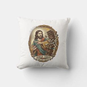 Cojín Decorativo Juego de Jenga de fiesta chocando Jesús Humor de f