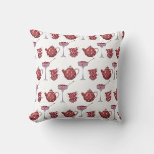 Cojín Decorativo Juego de té de lunares rojos y patrón de fresas