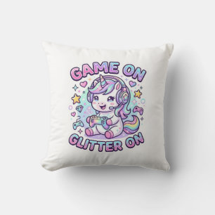 Cojín Decorativo Juego De Unicornio Con Brillo En Diseño Gráfico De