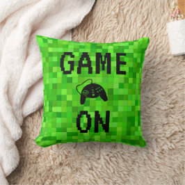 Cojín Decorativo JUEGO EN | Píxeles de juego verde personalizados