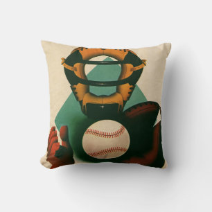 Cojín Decorativo Jugador de béisbol deportivo vintage, catcher con 