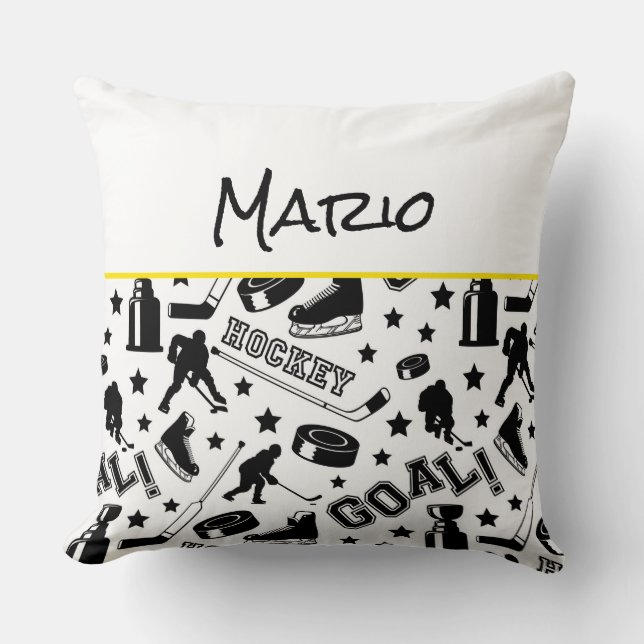 Cojín Decorativo Jugador de hockey NOMBRE Pistola Pegatina Diversió (Anverso)
