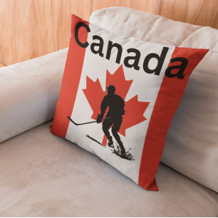Cojín Decorativo Jugador de hockey sobre hielo con bandera canadien