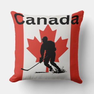Cojín Decorativo Jugador de Hockey sobre Hielo en la Bandera Canadi