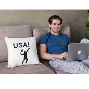 Cojín Decorativo Jugador de tenis de EE.UU. usando el punto como bo