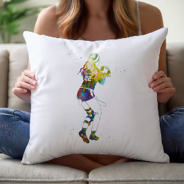 Cojín Decorativo Jugadora de fútbol americano con banderas femenina