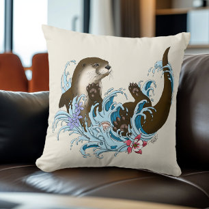 Cojín Decorativo Juguuetón Azul Nutria de Río Caprichosa Salpicadur