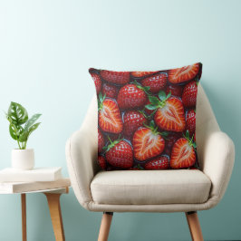 Cojín Decorativo Juicy Fresh Red Strawberries Summer Fruit Pattern