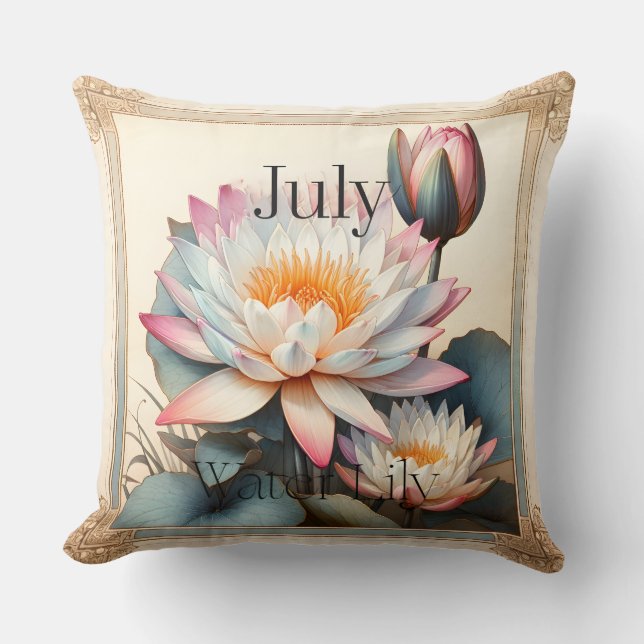 Cojín Decorativo July Water Lily Birth Month Botanical Floral (Anverso)