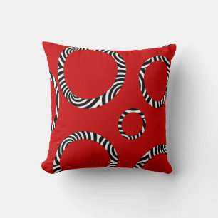 Cojín Decorativo Jumbo Rojo, Negro, Blanco a rayas Círculos Pillow