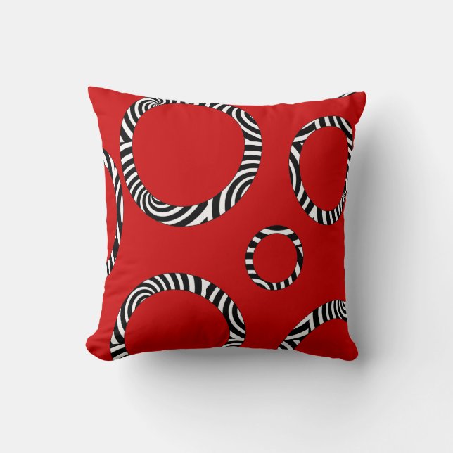 Cojín Decorativo Jumbo Rojo, Negro, Blanco a rayas Círculos Pillow (Anverso)