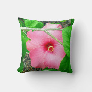 Cojín Decorativo Jungla Rosada Hibiscus, Arrojar Cuchillo.