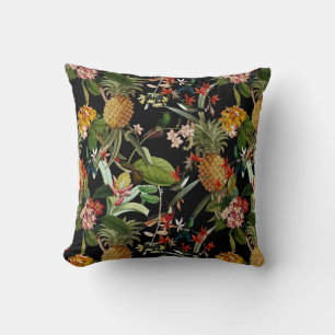 Cojín Decorativo Jungla Tropical Con Aves Humano Y Flores