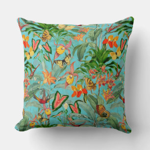 Cojín Decorativo Jungla Tropical Con Insectos Aves Y Flores