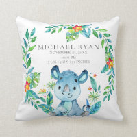 Jungle Rhino Baby Nacimiento Estadísticas Pillow