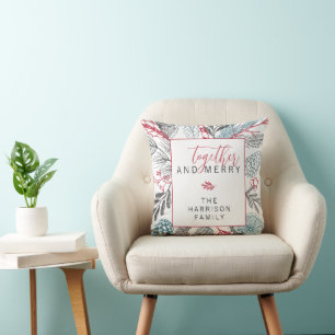 Cojín Decorativo Juntos y Felices Fiestas Vegetación Familiar