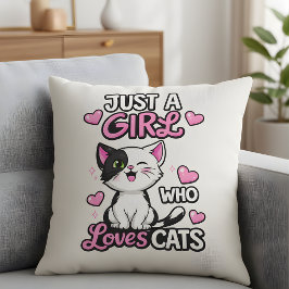 Cojín Decorativo Just a Girl Who Loves Cats Cute Black and White
