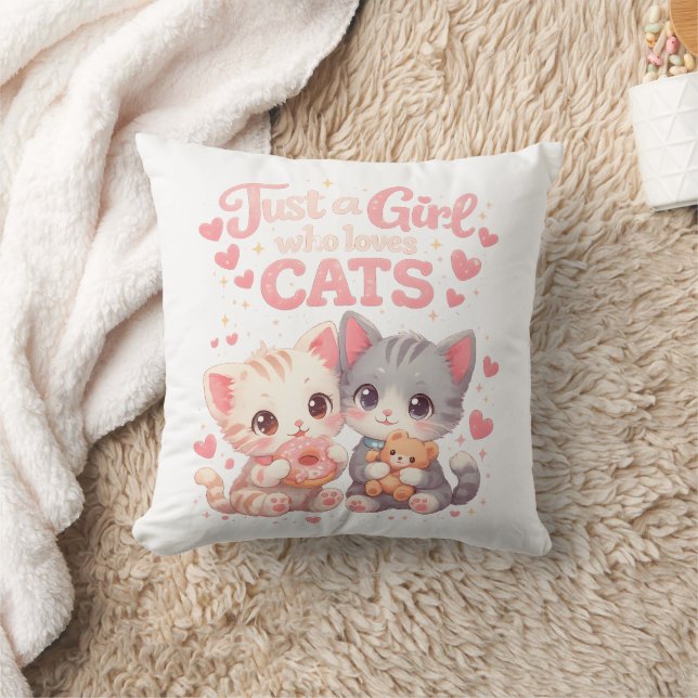 Cojín Decorativo "Just a Girl Who Loves Cats" Cute Kittens Pillow (Manta)