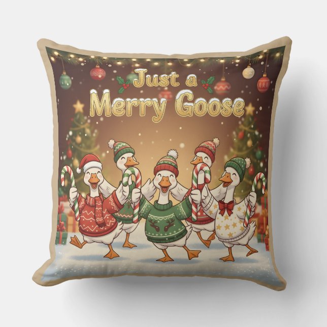 Cojín Decorativo Just a Merry Goose | Funny Christmas Goose Design (Anverso)