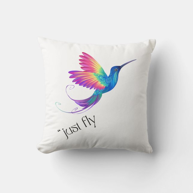 Cojín Decorativo Just Fly - Vibrant Rainbow Hummingbird Art for Fre (Anverso)