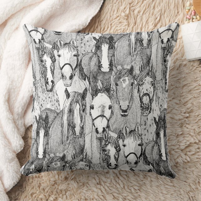 Cojín Decorativo just horses black white (Manta)